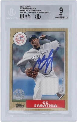 C.C. Sabathia Yankees Signed 2022 Topps 87 Topps #87R-CS BAS Fanatics 9/10 Card - Image 1 of 3