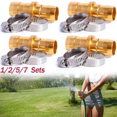 Lot 3/4" 5/8"Garden Hose Connector Fitting End Mender Repair Kit with Clamps — 第 1/4 张图片