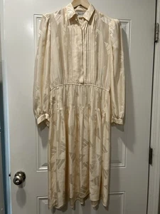 Vintage 80er Jahre Argenti Größe 6 Elfenbein 100 % Flüssigseide Jacquard Kleid Cocktail Hochzeit - Bild 1 von 4