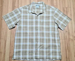 Columbia Men's Short Sleeve Beige Plaid Whit Chest Pocket Shirt Large Outdoor - Picture 1 of 8