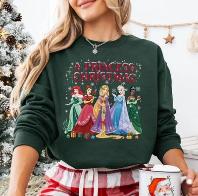 Sudadera Princesa Navidad, Belle Elsa Rapunzel, Camiseta Fiesta Navidad, Viaje Niñas Foto 1 de 4
