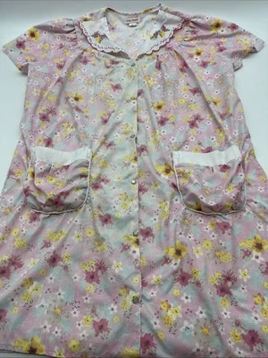 Casual Nights Dress Women XL Pink Floral Picket Full Snap…#27351 - Image 1 of 4