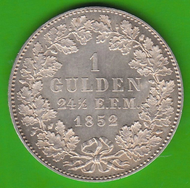 Silver Coin Prussia For Hohenzollern-Sigmaringen 1 Gulden 1852 Great nswleipzig - Image 1 of 3