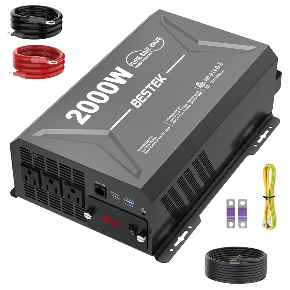 2000 Watt Pure Sine Wave Power Inverter, 12V DC to 110/120V AC Inverter with ... - Image 1 of 4