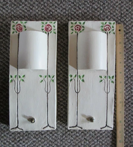Glasgow Style Ceramic Wall Sconces 2 Mackintosh Motif Vintage Lighting 10.5x4.5" Cover