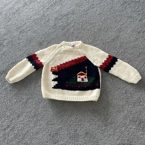 vinatge childs wool Olympic norway sweater. size 8. cottage scene  - Picture 1 of 6