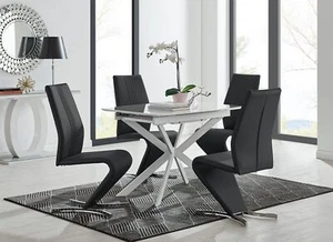 LIRA 100cm White Gloss Extending Dining Table and 4 Faux Leather Willow Chairs - Picture 1 of 43
