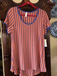 NWT LuLaRoe Classic T Tee Top Large Stripes Stretch Orange Blue - Picture 1 of 4