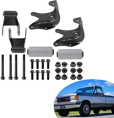 Conjunto de manilha e suporte de mola de folha traseira lados LH e RH para F150 E150 - Imagem 1 de 4