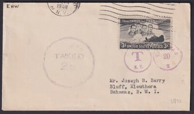 BAHAMAS: (20748) 1948 raro círculo púrpura IVATADO 2D cubierta mal pagada de Nueva York Foto 1 de 2