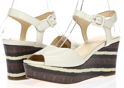 Женские кожаные сандалии Cole Haan цвета слоновой кости со змеиным принтом с ремешком на лодыжке на танкетке размер 9 B - Изображение 1 из 4