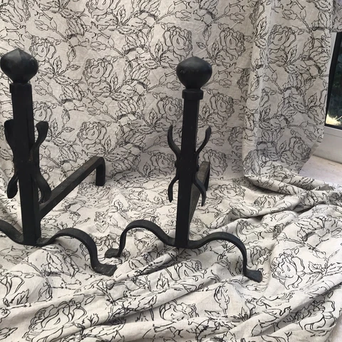 Vintage French Andirons Fire Dogs fireplace Forged Iron Wrought iron log holders Cover