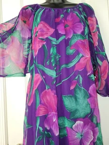 VTG KIYOMI HAWAII Liberty House Maxi Dress purple floral muumuu sheer small 60s - Picture 1 of 10