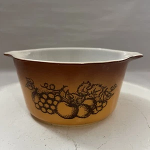 Vintage Pyrex Glas Kasserolle Braun Old Orchard 473 1QT 6" Ofengeschirr - Bild 1 von 11
