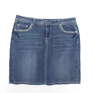 Earl Jean Denim Skirt Womens 12 Petite Blue Short Embroidered Embellished Stud - Picture 1 of 14