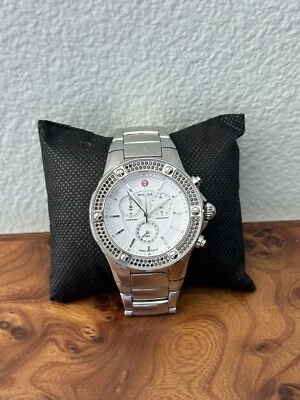 Reloj cronógrafo Michele Tahitian único y raro con diamantes negros y banda SS para dama Foto 1 de 4