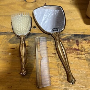 vintage vanity Dresser set mirror tray brush handheld mirror 3 Pc Comb - Picture 1 of 7