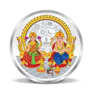 Ganesh Laxmi Coin In Silver / Laxmi Ganpati Color Coin In Pure Silver 999 - Picture 1 of 2