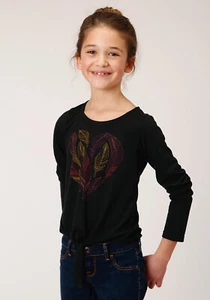 Roper Girls Black Poly/Rayon Feathers L/S T-Shirt - Picture 1 of 4