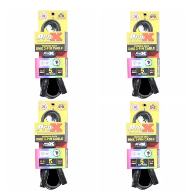 4 Pack Pro X 5 Ft. DMX XLR3-M to XLR3-F Premium Cable - Image 1 of 4