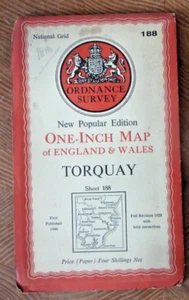 Ordnance Survey Paper Map Torquay Sheet 188 1946 Totnes Brixham Salcombe Modbury - Imagen 1 de 1
