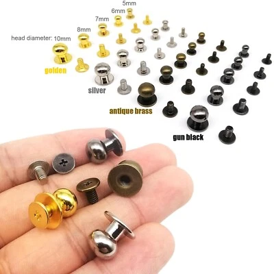 10pcs Solid Brass Round Head Stud Screwback Leather Bag Chicago Screw Nail Rivet - Image 1 of 4