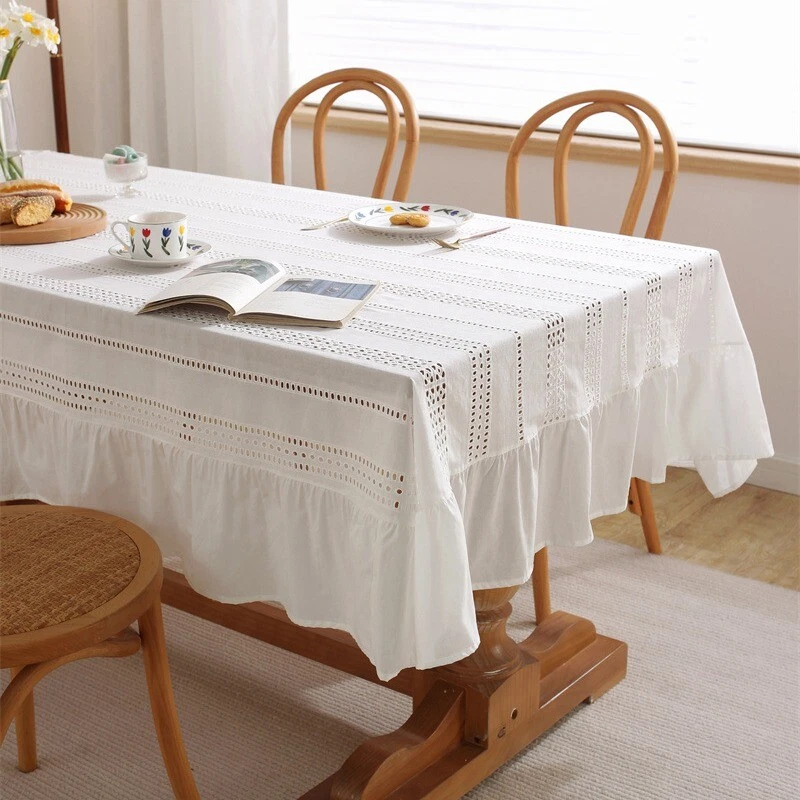 French Romantic Hollow Out Lace Coffee Table Cloth Plain Table Cover Decor Home - Image 1 of 4