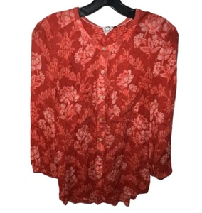 Akemi + Kin Anthropologie Coconino Lotus Floral Button Front Coral Blouse M - Bild 1 von 9