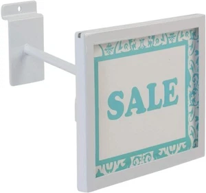 Set of 2 Slatwall Sign Holders White Holds 7" x 5 ½" H Signs Metal Slat Wall - Picture 1 of 4