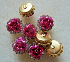 10MM FUSCHIA PINK ROSE & CRYSTAL GOLD BACK SEW ON GEMS BEADS - 10 PCS - Picture 1 of 3