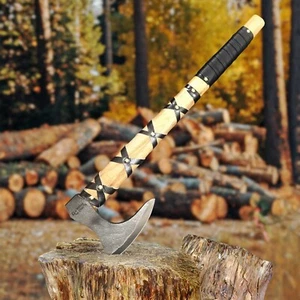 Carbon Steel Viking Axe Hatchet with Leather Sheath Tomahawk Axe For Camping - Picture 1 of 4