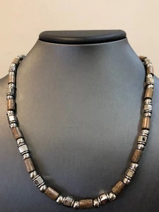 Silver Tone & Brown Beaded Necklace 18" - Picture 1 of 11
