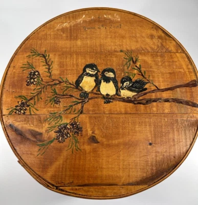 LRG Antique WOOD Box SIGNED Pantry Shaker 15" Primitive Folk Art birds - Image 1 of 4