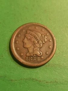 Hermoso centavo grande 1854 gran toque de color rojo XF+ - Imagen 1 de 2