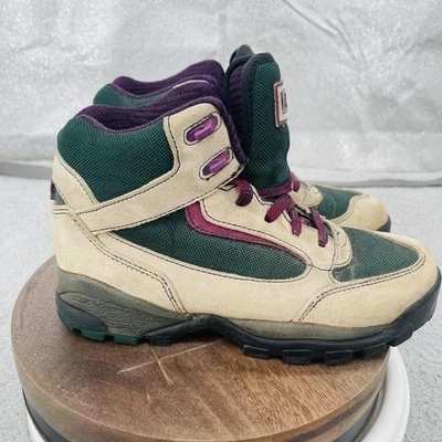 Botas de Senderismo Raichle De Colección Juveniles Talla 7 Verde Tostado Púrpura Gamuza Malla Trail Años 90 Foto 1 de 4