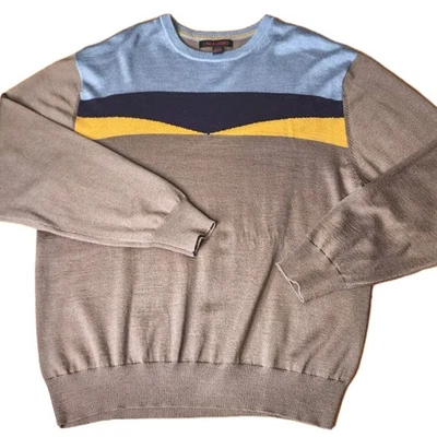Linea Uomo Sweater Mens Large ColorBlock Crewneck Wool Blend Long Sleeve Casual - Image 1 of 4