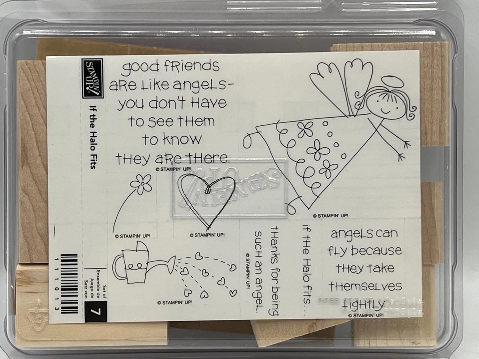 Juego de sellos Stampin Up IF THE HALO FITS con ángel, corazón, flor, regadera, NUEVO Foto 1 de 4