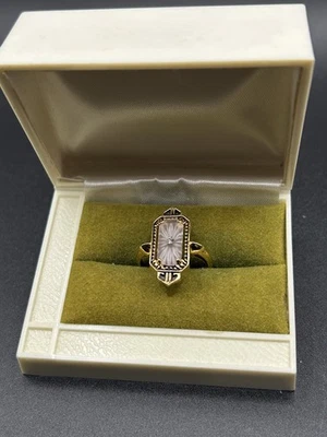 Vintage Avon Ring Frostlights Pink Camphor Art Deco Ring Size 7-9 - Image 1 of 4