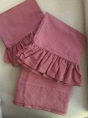 Vintage Ralph Lauren Red and White Gingham Flat Sheet and Two Standard Shams - Image 1 of 4