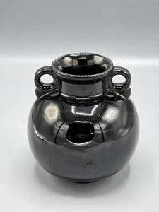 "Florero de cerámica Frankoma #27 dos asas 6"" negro" - Imagen 1 de 5