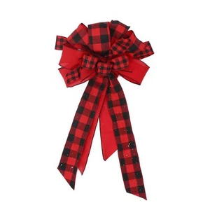 Decorative Christmas Tree Topper Bow Red Black Plaid Cloth for Festive Wreaths - Imagen 1 de 21