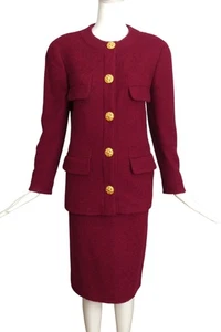 CHANEL BOUTIQUE- 1980s Burgundy Wool Skirt Suit, Size 8 - Picture 1 of 10