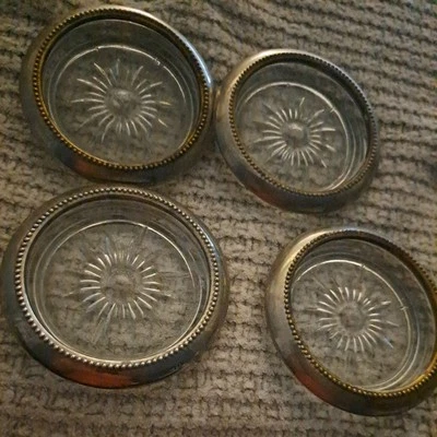 Vintage Marked Italy Silver Plate Crystal Wine Drink Coasters Set of 4 - Image 1 of 2