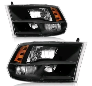 for 2009-2018 Dodge Ram Headlight Assembly Black Housing Amber Reflector - Picture 1 of 17