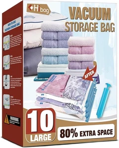 Bolsas de almacenamiento al vacío, 10 bolsas de sellado al vacío grandes para ahorrar espacio, nailon y polietileno - Imagen 1 de 6