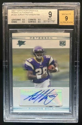 2007 Topps Performance Adrian Peterson Rookie Auto RC #/169 Vikings BGS 9/9 - Image 1 of 2
