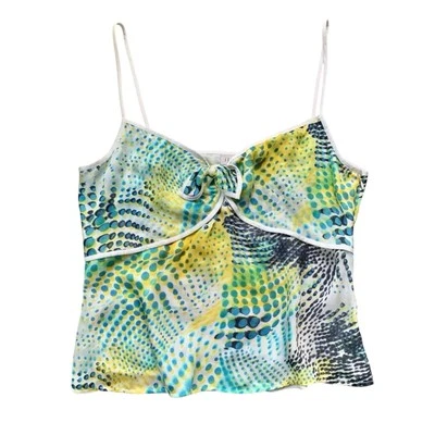 Louis Feraud Silk Abstract Dot Sleeveless Crop Top Aqua Blue White FR 44 Large - Image 1 of 4