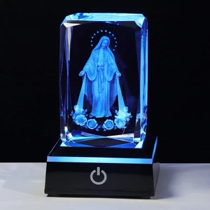 Statua Vergine Maria Cristallo 3D Regali Religiosi per Donna Uomo Cristiano Laser E... - Foto 1 di 6