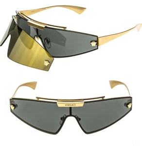 Gafas de sol VERSACE 2265 HORIZON SHIELD Medusa doradas negras con clip 2 lentes VE2265 - Imagen 1 de 11
