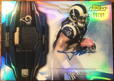 2014 Finest Rookie Patch Autographs Blue Refractors Tre Mason RAP-TM #’d 79/99 - Image 1 of 3